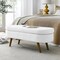 Linen Upholstered Modern Storage Bench with Wood Legs and Flip-Top